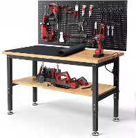 ENJOYWOOD WB0102 Plus 60 Inch Werkbank met Pegboard & Rubberen Pad / Verstelbare Hoogte / Draagvermogen van 2000 LBS / S