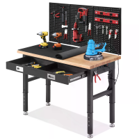 ENJOYWOOD Werkbank met opbergvak Verstelbare werkbanken met lade voor garage 48 inch rubberhout blad Garage werkbank met
