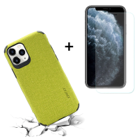 Enkay 2 in 1 canvaspatroon met bumpers Schokbestendig PU lederen beschermhoes + 9H Anti explosie High Definition Volledi
