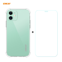 Enkay 2 in 1 voor iPhone 12 Mini accessoires met Airbags Niet gele transparante TPU beschermhoes + 9H Anti kras gehard g