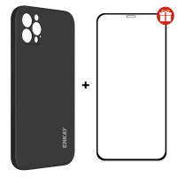 Enkay 2 in 1 voor iPhone 12 Pro Accessoires Schokbestendig met lens Protector Soft Vloeibaar siliconenrubber Protective
