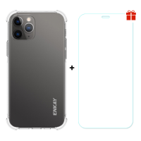 Enkay 2 in 1 voor iPhone 12 Pro Max accessoires met airbags Niet geel transparant TPU Protective Case + 9H Anti Scratch