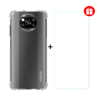 Enkay 2 in 1 voor POCO X3 Accessoires met airbags Niet gele transparante TPU beschermhoes + 9H anti kras gehard glas sch