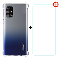 Enkay 2 in 1 voor Samsung Galaxy M31S accessoires met airbags Niet gele transparante TPU beschermhoes + 9H anti kras geh