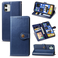 Enkay voor iPhone 12 Mini Case Retro Litchi Patroon Flip met Mutiple Kaartsleuven Portemonnee Stand PU Lederen Volledige