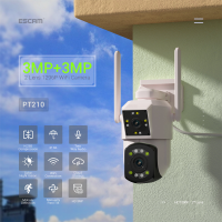 ESCAM PT210 2x3MP Dual lens Dual Perspectives Pan/Tilt Bewegingsdetectie Cloudopslag Waterdichte WiFi IP Camera met Twee