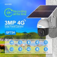 ESCAM QF724 3MP 24 uurs opname Cloudopslag PT 4G batterij PIR alarm IP camera met zonnepaneel Volledige kleuren nachtzic