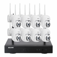 ESCAM WNK718 3MP 8CH Draadloze PTZ IP camera Draadloos CCTV beveiligingssysteem NVR kit Bewegingssensordetectie Dubbel l