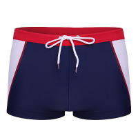 Escatch Mens Letter Printing Contrast Color Stitching Low Waist Boxers Swimming Beach Trunks