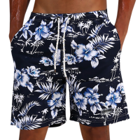 Escatch Summer Hawaiian Thin Loose Quick Dry Knee Length Flower Printing Board Short For Men