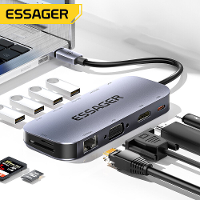 Essager 11 in 1 Type C Docking Station 3*USB 3.2 Gen1 5Gbps HDMI 4K@30HZ VGA RJ45 1000Mbps PD Charger USB Hubs 100W For