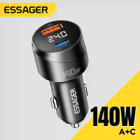 ESSAGER 140W USB A Type C Autolader Multi Protocol PD Snelladen Digitale Weergave Aluminium Legering Universele Pasvorm