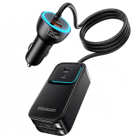 ESSAGER F789 135W Oplader voor achterbank met uitrekbare kabels 2 USB A + 2 Type C + 2 Type C uitrekbare kabels Onderste