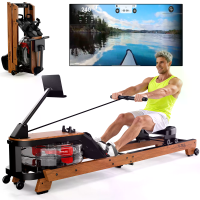 [EU Direct] Bominfit V W3M Solid Oak Water Rowing Machine for Home, 14L Large Water Tank Rower with Kinomap App Bluetoot