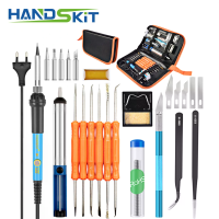 [EU Direct] HANDSKIT EU Plug 220V 60W Instelbare Temperatuur Elektrische Soldeerbout Set+5pcs Tips Draagbaar Lasreparati