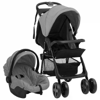 [EU Direct] vidaXL 10389 3 in 1 Baby Stroller Folding Steel Luxury Baby Stroller Cart Portable Pushchair Infant Carrier