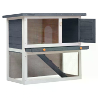 [EU Direct] vidaXL 170831 Buitenhok voor konijn met 1 deur 90 x 45 x 80 cm Grijs hout Huisdierbenodigdheden Konijnenhuis