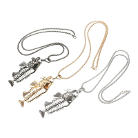 European Style Fish Bone Pendant Charm Chain Alloy Men Necklace
