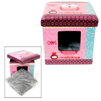 Ebi Ottoman Kattenmand Poef Uil Roze Met Kussen #95;_38x38x38 Cm
