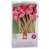 Cocktail/tapas prikkers   flamingos   20x stuks   bamboo   12 cm