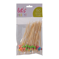 Cocktailprikkers met balletje   50x stuks   bamboe