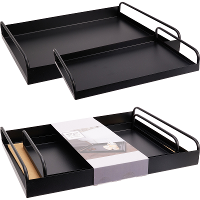 Dienbladen set   2x stuks   metaal   zwart   serveerplank   dienblad   serveerbladen