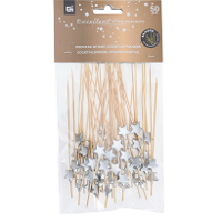 Hapjes Cocktailprikkers met sterretje   zilver   50x stuks   bamboe   hapjes prikkers   12 cm