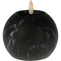 LED kaars/bolkaars   rond   zwart   marmer   D10 x H7,5 cm