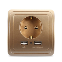 1.5A Wandoplader met twee USB poorten en een stopcontact met twee pootjes, geschikt voor mobiele telefoons en tablet pc'
