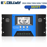 EXCELLWAY 30/40/50/60/100A MPPT Solar Controller LCD Solar Charge Controller Nauwkeurigheid Dual USB Zonne Paneel Batter