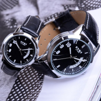 Eyki Stylish Black Pu Band Lovers Couples Wrist Watch