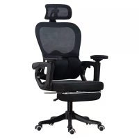 F02 Ergonomische kantoorcomputerstoel met 3D instelbare armleuningen, rugondersteuning, ademend gaas, hoge rugleuning, l