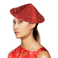 Aziatisch/chinees hoedje   Rood   Gouden tekens/letters   Carnaval verkleed hoedje   volwassenen