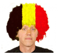 Belgie supporters vlag kleuren pruik   grote afro pruik   Volwassenen   zwart   geel   rood