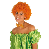Carnaval verkleed Clownspruik met krulletjes   oranje   volwassenen