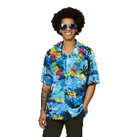 Faram Party Hawaii shirt   blauw   met palmbomen   verkleedkleding