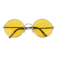 Party zonnebril   Hippie Flower Power Sixties   grote XL ronde glazen   geel