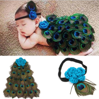 Fashion Baby Kids Handmade Outfits Photographed Props Peacock Feathers Cloak Hairband Peacock Costume Suit
