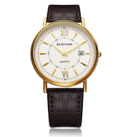 Fashion Baishuns White Black Dial Pu Leather Men Wrist Quartz Watch