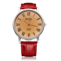 Fashion Boqi Big Dial Pu Leather Men Women Wrist Quartz Watch