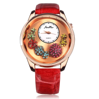 Fashion Crystal Rhinestone Big Dial Leather Women Quartz Wrist Watch
