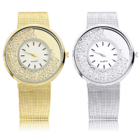 Fashion Crystal Stainless Steel Mesh Band Analog Quartz Women Wrist Watch