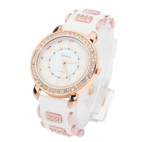 Fashion Elegant Analog Rhinestone Rubber Quartz Women Wrist Watch