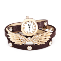 Fashion Wing Crystal Rhinestone Women Bracelet Leather Quartz Watch