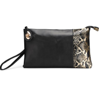 Fashion Women Genuine Leather Bag Snake Print Black Clutch Bag