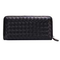 Fashion Women Pu Leather Grid Weave Zipper Long Wallet