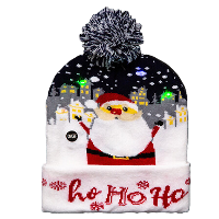 Foute winter muts  blauw   Ho Ho Ho   met LED lampjes   volwassenen   verlichte kerstmuts