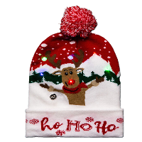 Foute winter muts  rood   Ho Ho Ho   met LED lampjes   volwassenen   verlichte kerstmuts