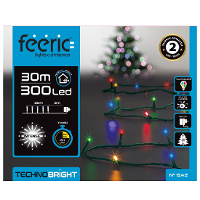 Kerstverlichting   gekleurd   30 meter   300 led lampjes   transparant snoer   8 functies
