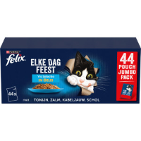 Felix Elke Dag Feest Vis Selectie in gelei met tonijn, zalm, kabeljauw, schol natvoer kat (jumbopack) 2 dozen (88 x 85 g)